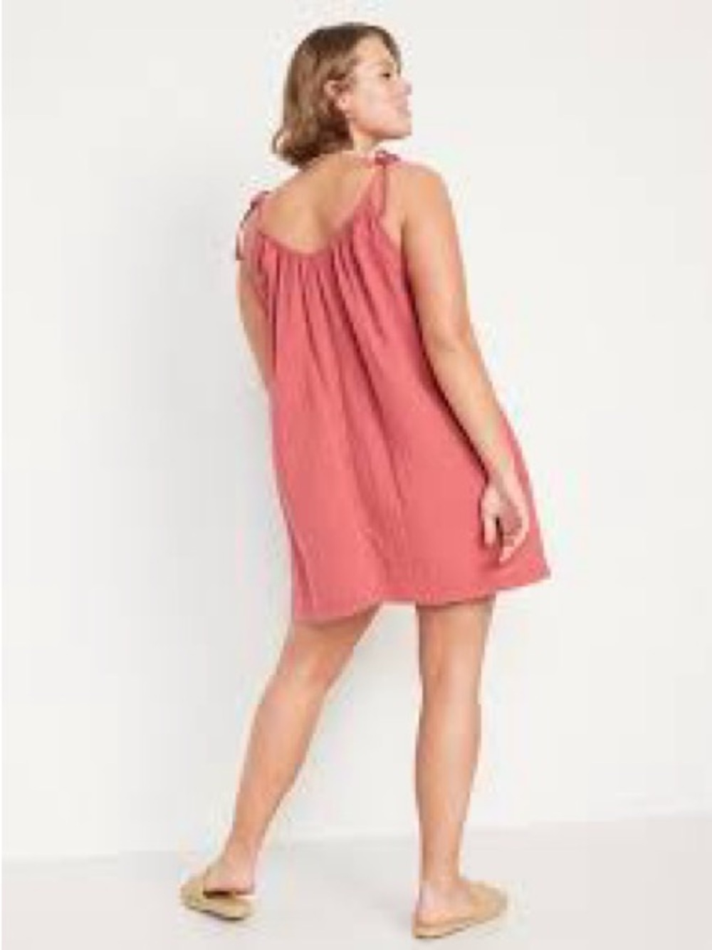 NWT Old Navy Brick Red Boho Gauze Tie Shoulder Swing Dress Size XL - Picture 5 of 7